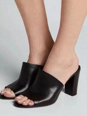 Vince Black Leather Asymmetrical Block Heel Women's Sandals Size 6.5